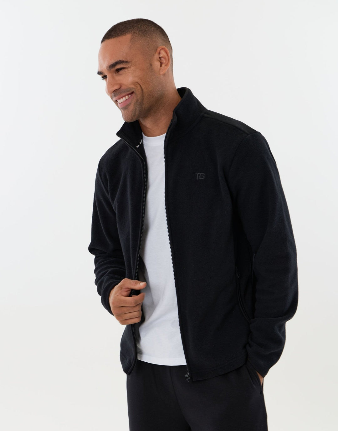 Zip Through Funnel Neck Micro Fleece in Black