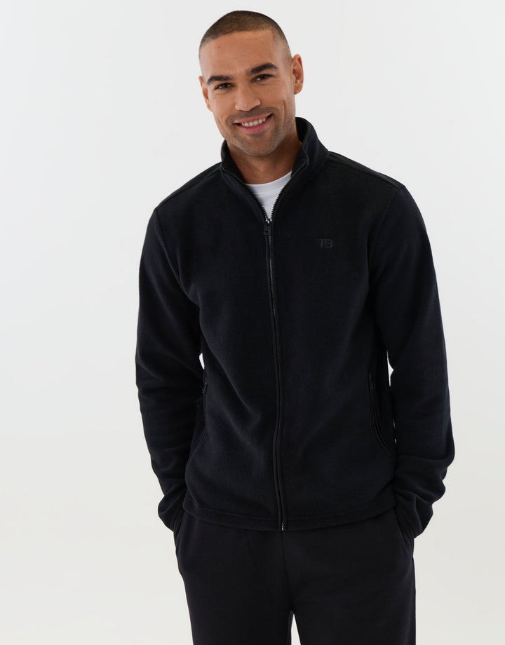 Zip Through Funnel Neck Micro Fleece in Black
