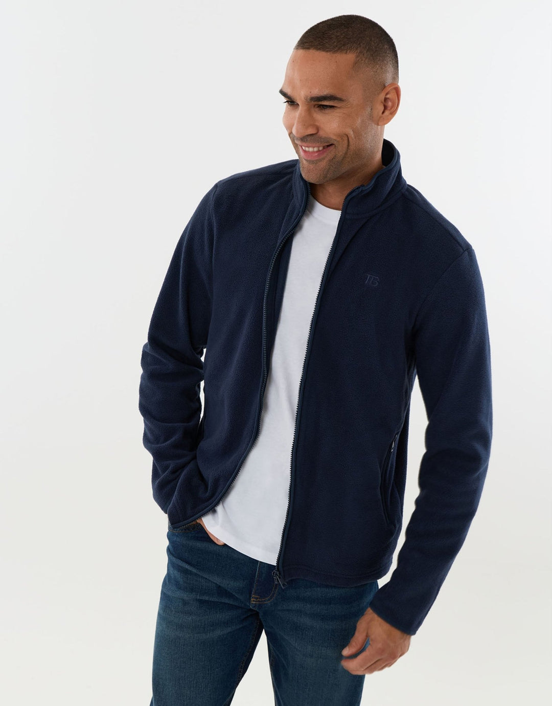 Zip Through Funnel Neck Micro Fleece in Navy