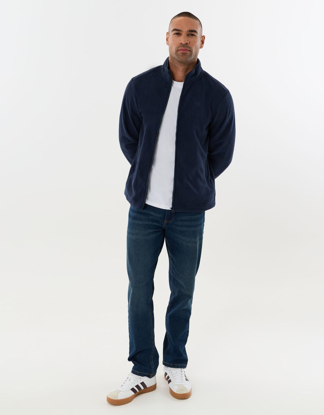 Zip Through Funnel Neck Micro Fleece in Navy