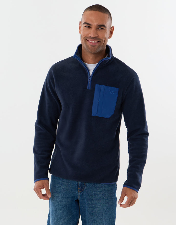 Quarter Zip Fitness Fleece with Pocket in Navy