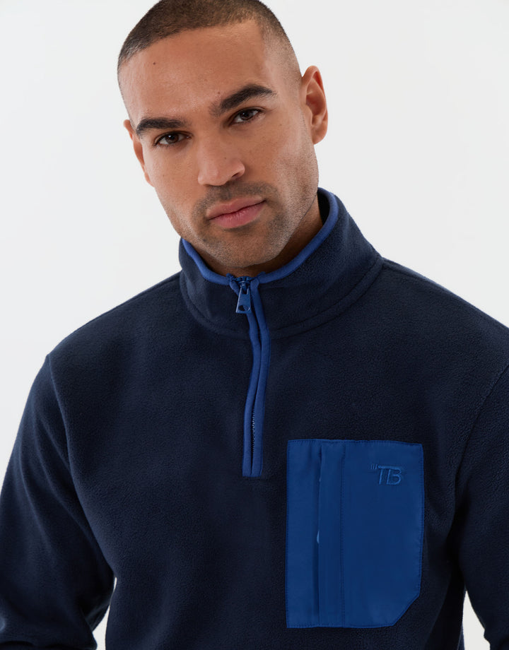 Quarter Zip Fitness Fleece with Pocket in Navy