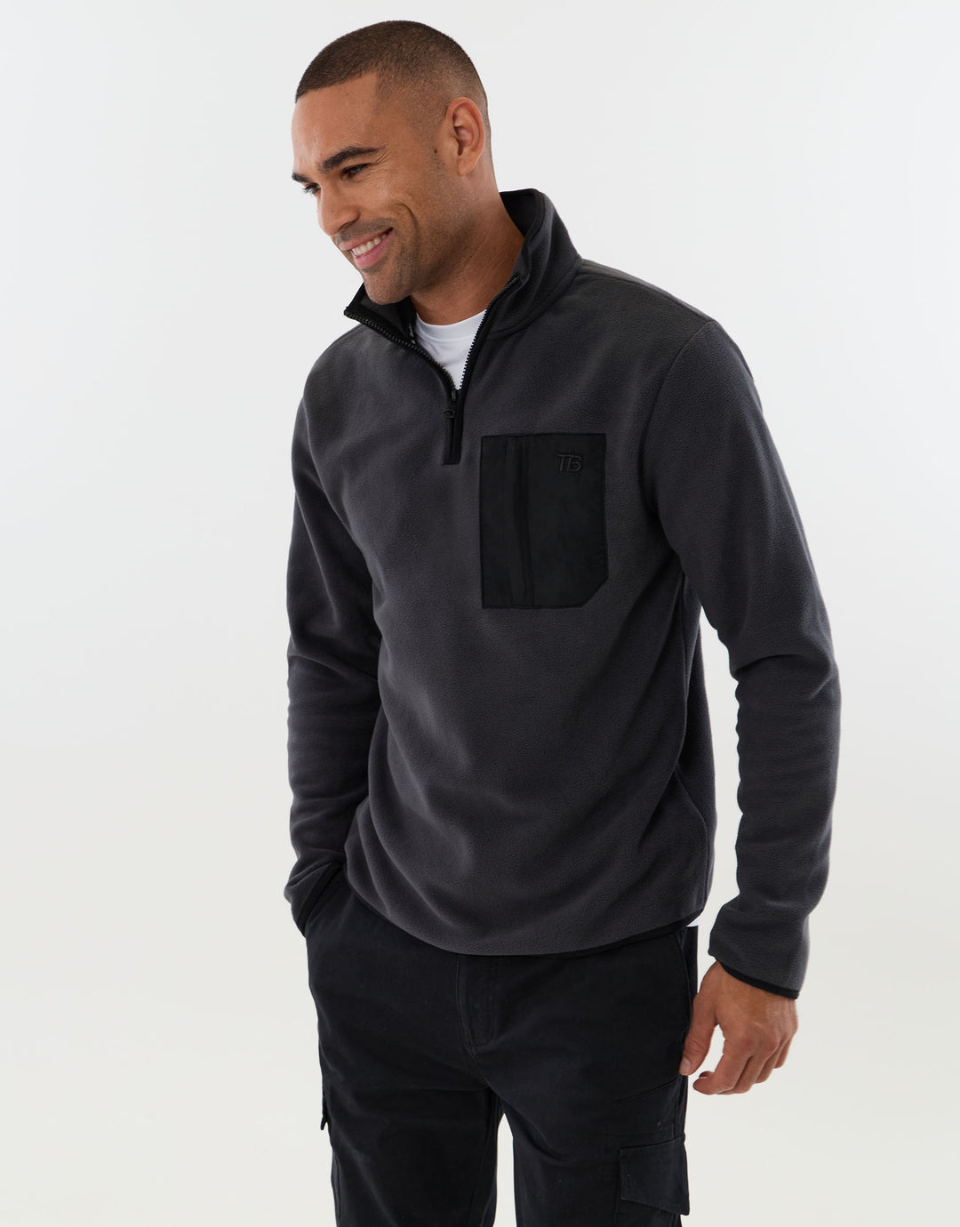 Quarter Zip Fitness Fleece with Pocket in Slate Grey