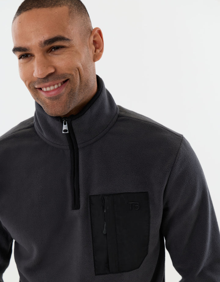 Quarter Zip Fitness Fleece with Pocket in Slate Grey