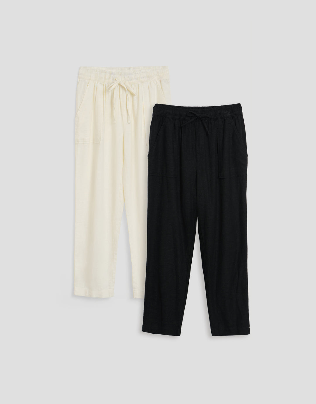 Threadbare 2 Pack Linen Blend Drawstring Trousers in Black & White - flat lay
