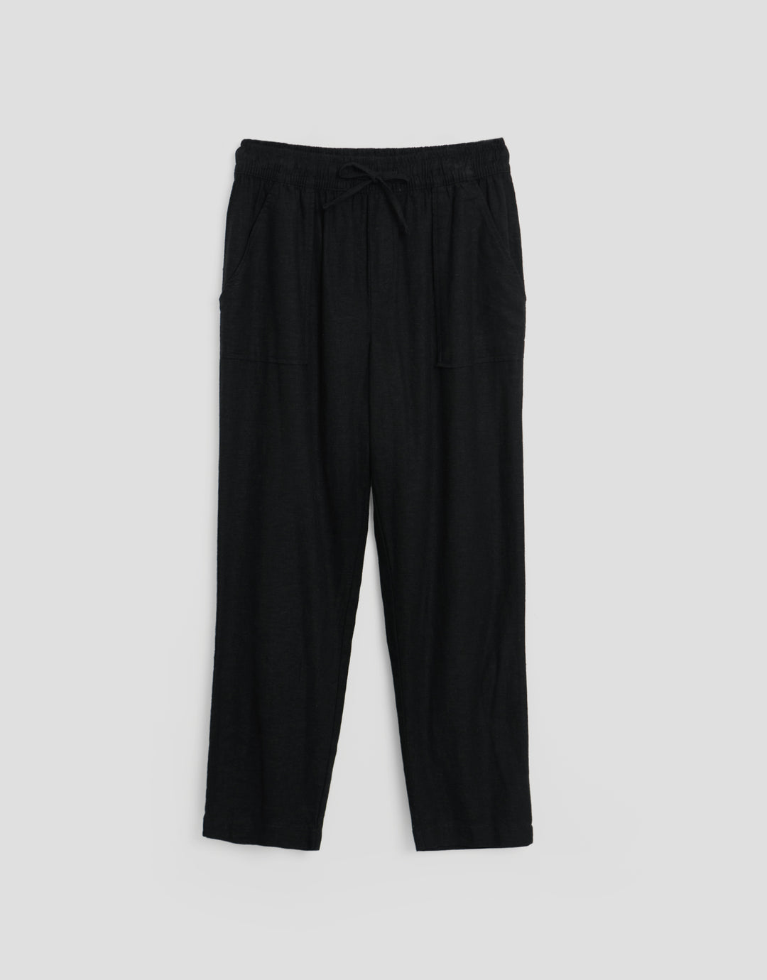 Threadbare Linen Blend Drawstring Trousers in Black - flat lay