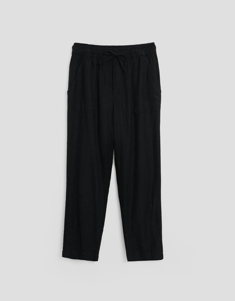 Threadbare Linen Blend Drawstring Trousers in Black - flat lay