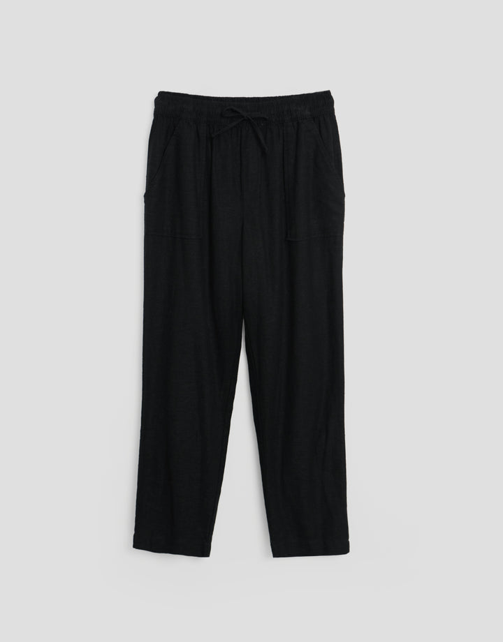 Threadbare Linen Blend Drawstring Trousers in Black - flat lay