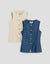 2 Pack Denim Tie Back Waistcoats in Ecru & Mid Wash