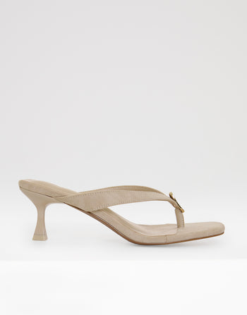 Threadbare Toe Post Kitten Heels in Ecru - side view