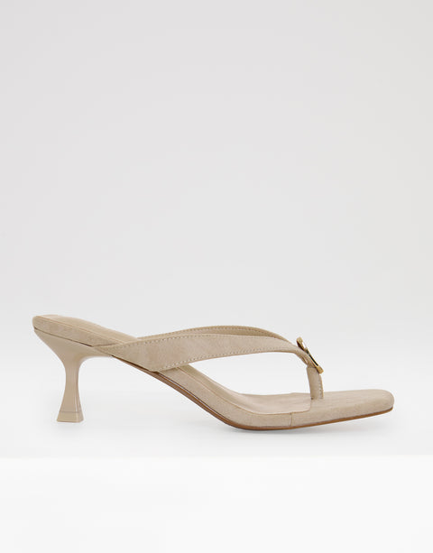 Threadbare Toe Post Kitten Heels in Ecru - side view