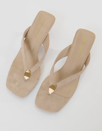 Threadbare Toe Post Kitten Heels in Ecru - front view