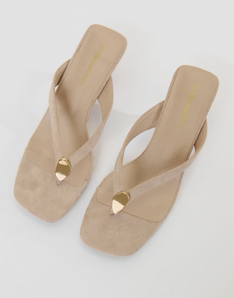 Threadbare Toe Post Kitten Heels in Ecru - front view