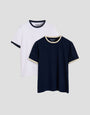 Threadbare Cotton Ringer T-Shirts in White & Navy - 2-pack flat lay
