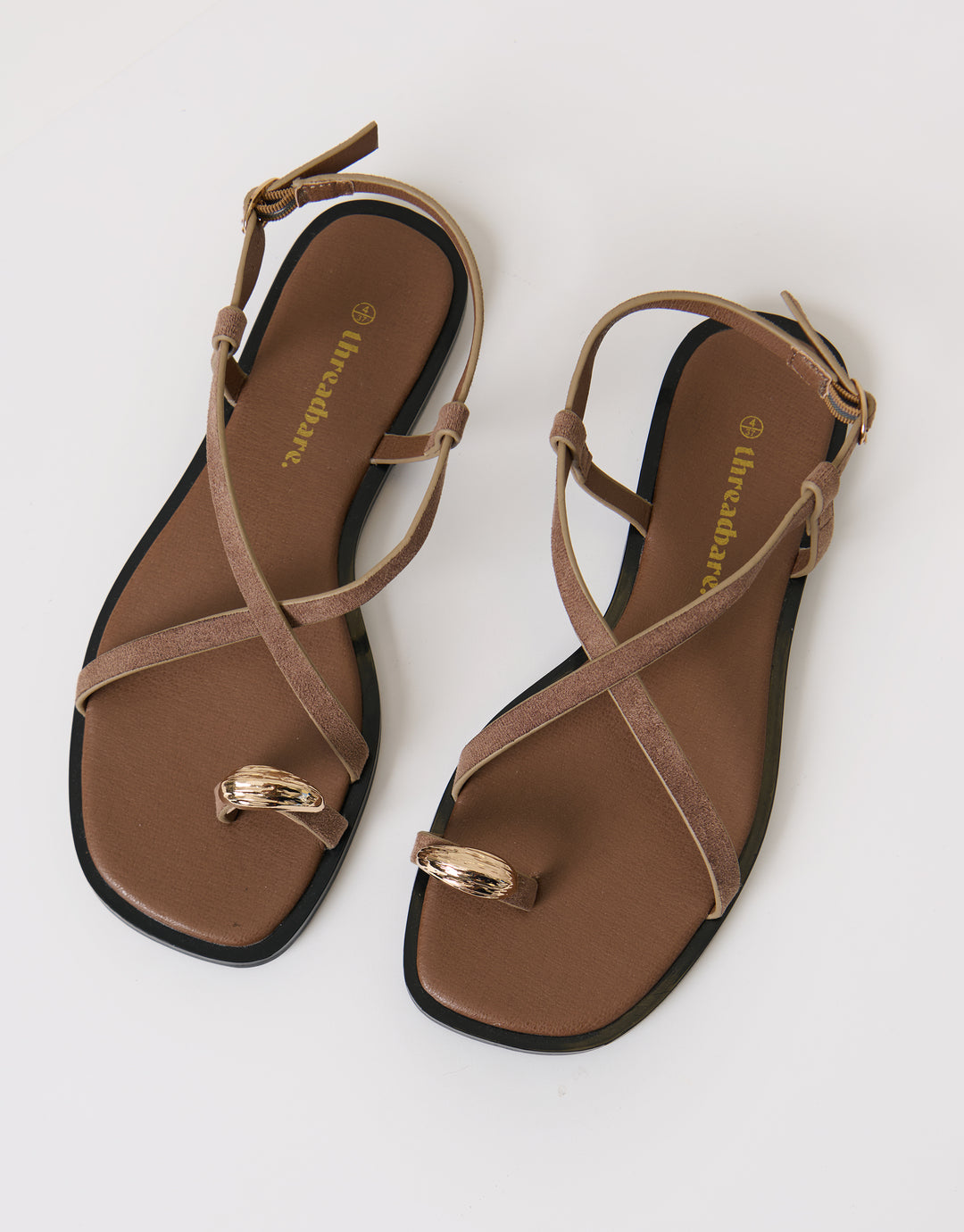 Threadbare Cross Strap Toe Loop Sandals in Mink Brown - top view