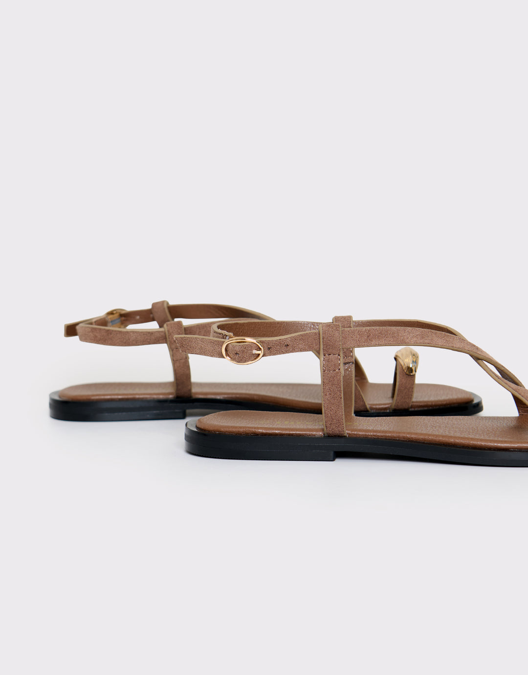 Threadbare Cross Strap Toe Loop Sandals in Mink Brown - side back view