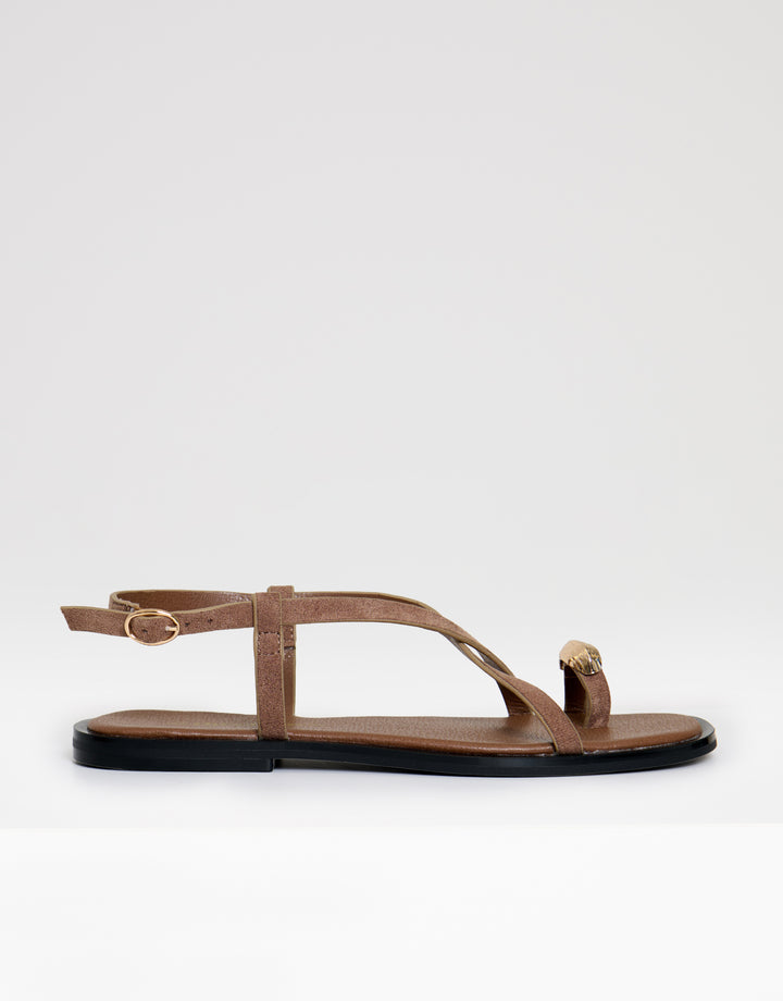 Threadbare Cross Strap Toe Loop Sandals in Mink Brown - side view