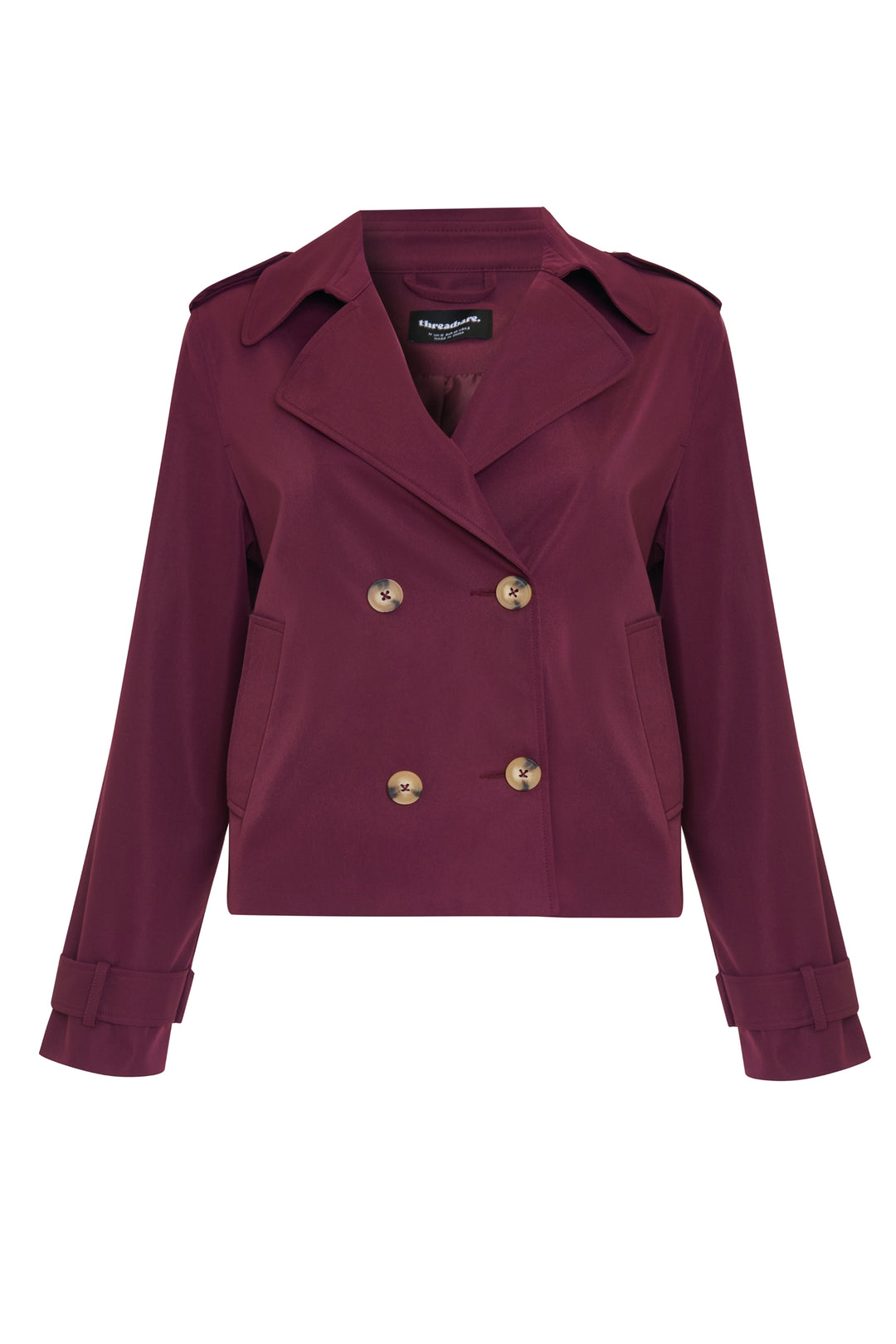 Berry Red Double Breasted Cropped Trench Coat