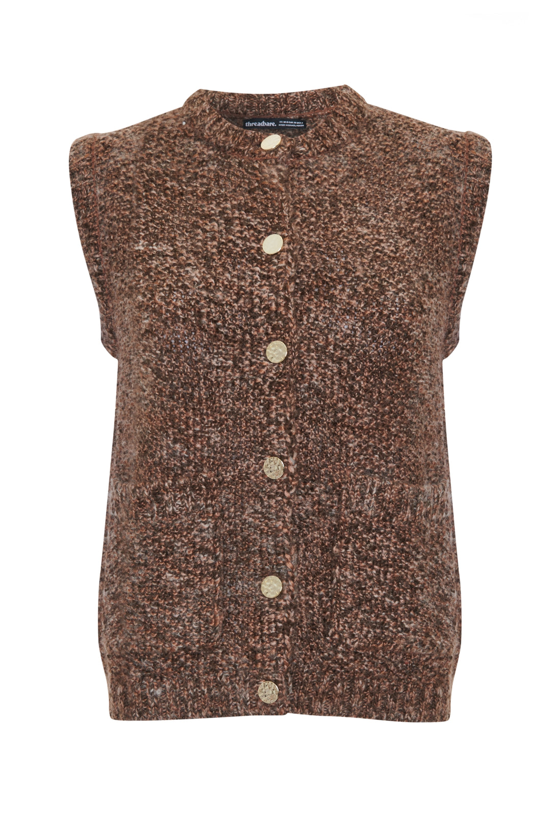 Chocolate Brown Moss Stitch Knitted Button Up Waistcoat