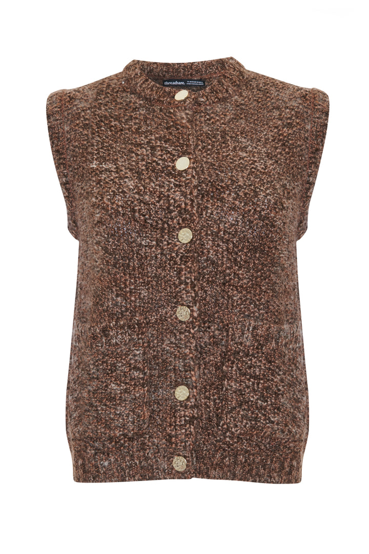 Chocolate Brown Moss Stitch Knitted Button Up Waistcoat