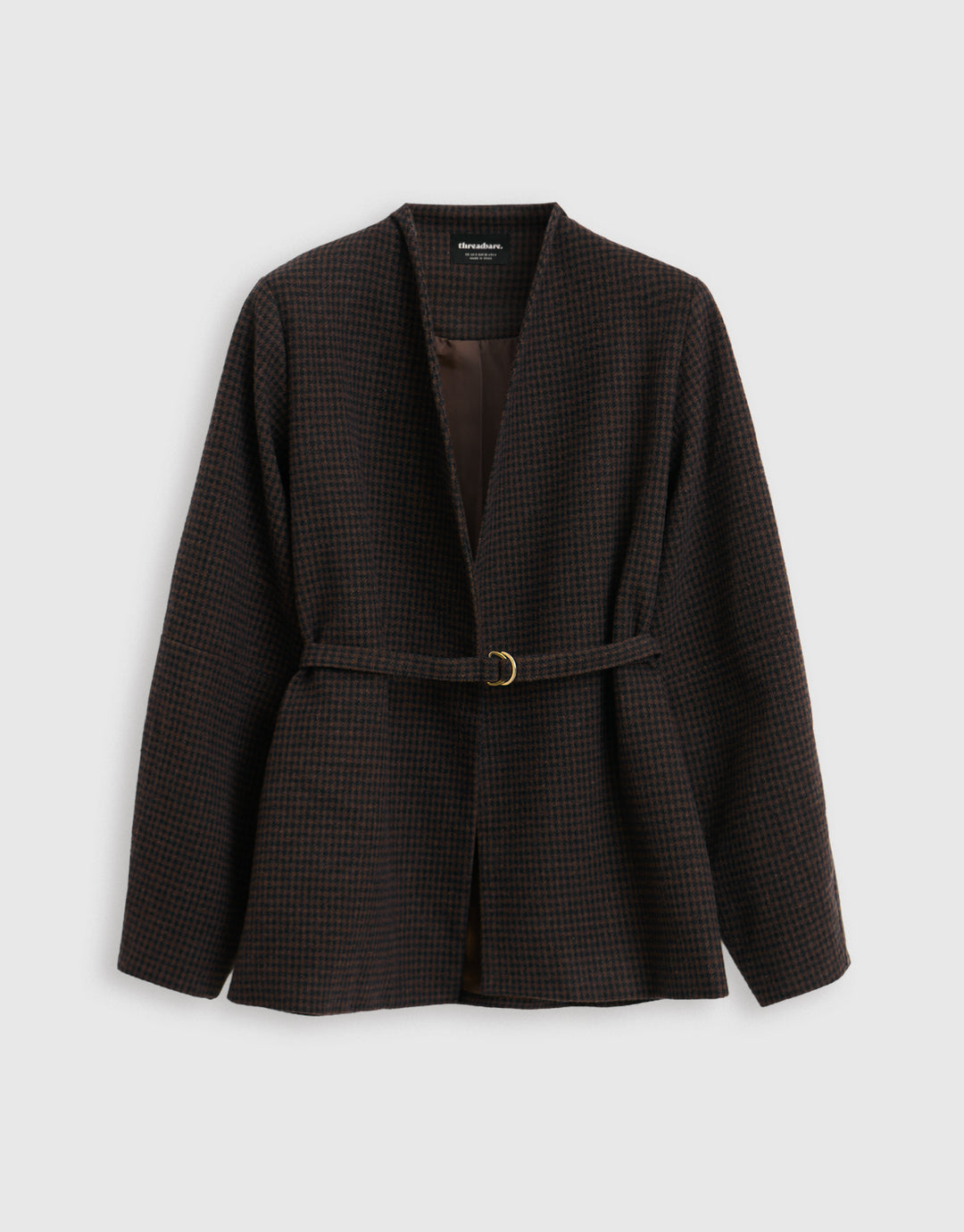 Faux Wool Cocoon Blazer in Brown Check