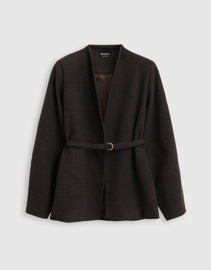 Faux Wool Cocoon Blazer in Brown Check