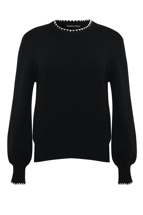 Threadbare Contrast Edge Balloon Sleeve Jumper in Black - flat lay