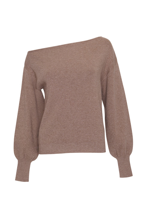 Threadbare Soft Slash Neck Jumper in Beige - flat lay