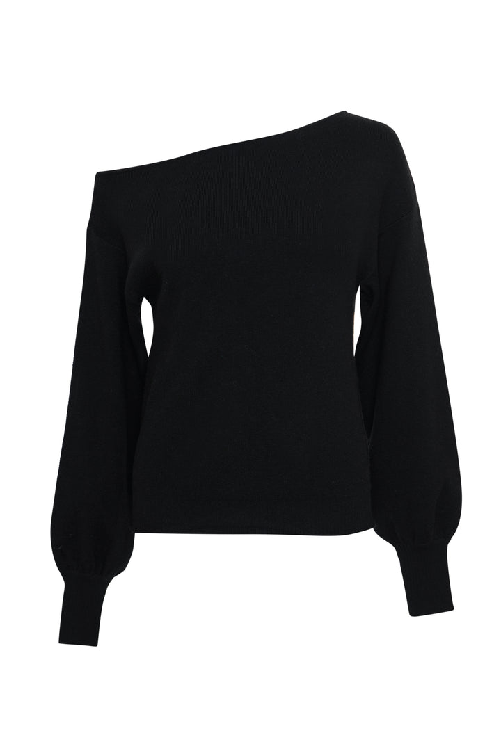Threadbare Soft Slash Neck Jumper in Black - flat lay