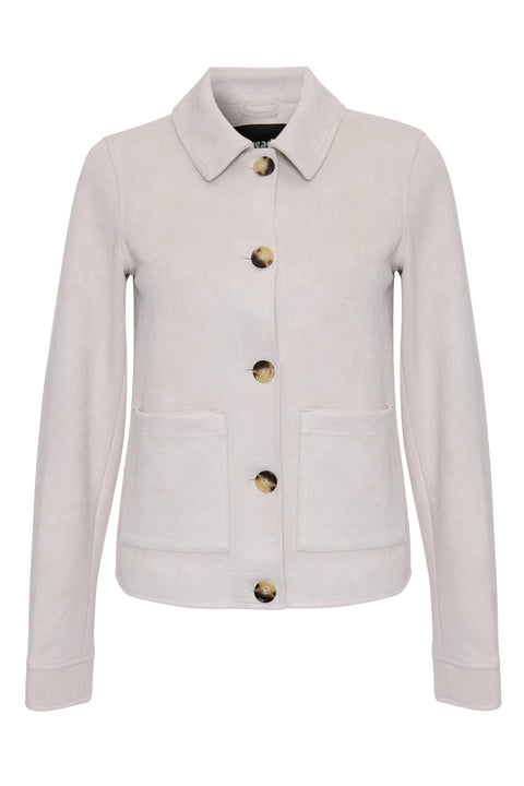 Threadbare Yoke Detail Suedette Shacket in Ecru - flat lay