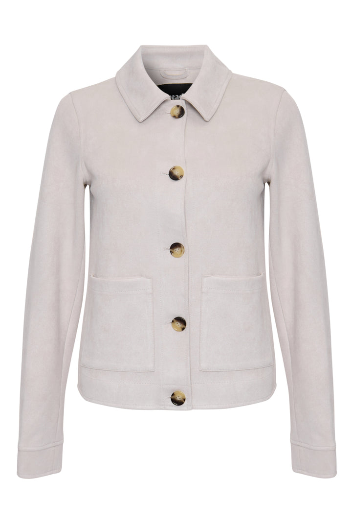 Threadbare Yoke Detail Suedette Shacket in Ecru - flat lay
