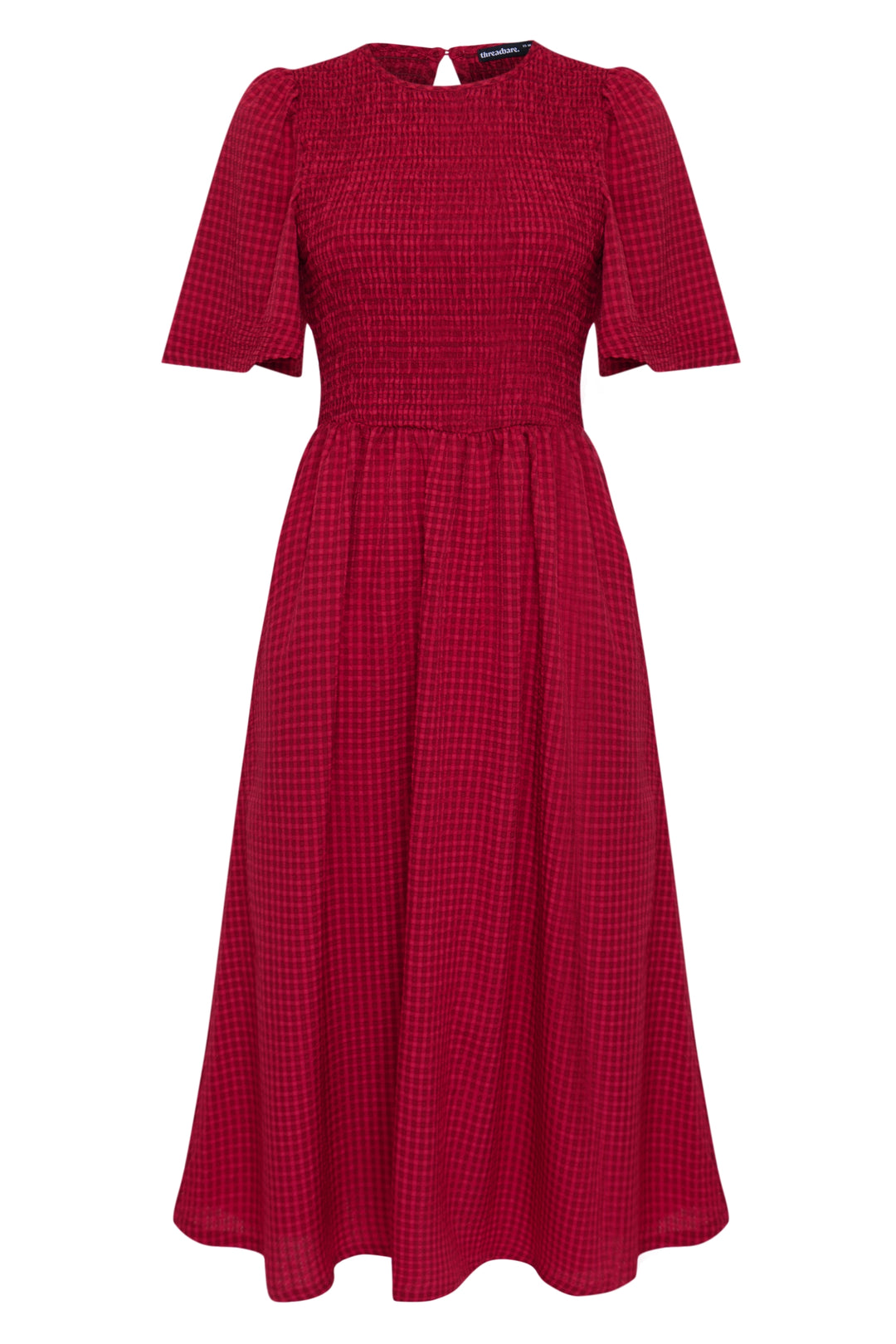 Threadbare Angel Sleeve Midaxi Dress in Red Gingham - flat lay