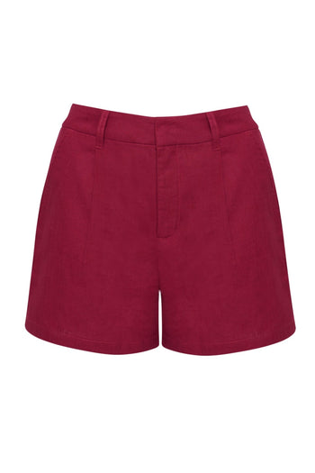 Threadbare Linen Blend Tailored Shorts in Red - flat lay