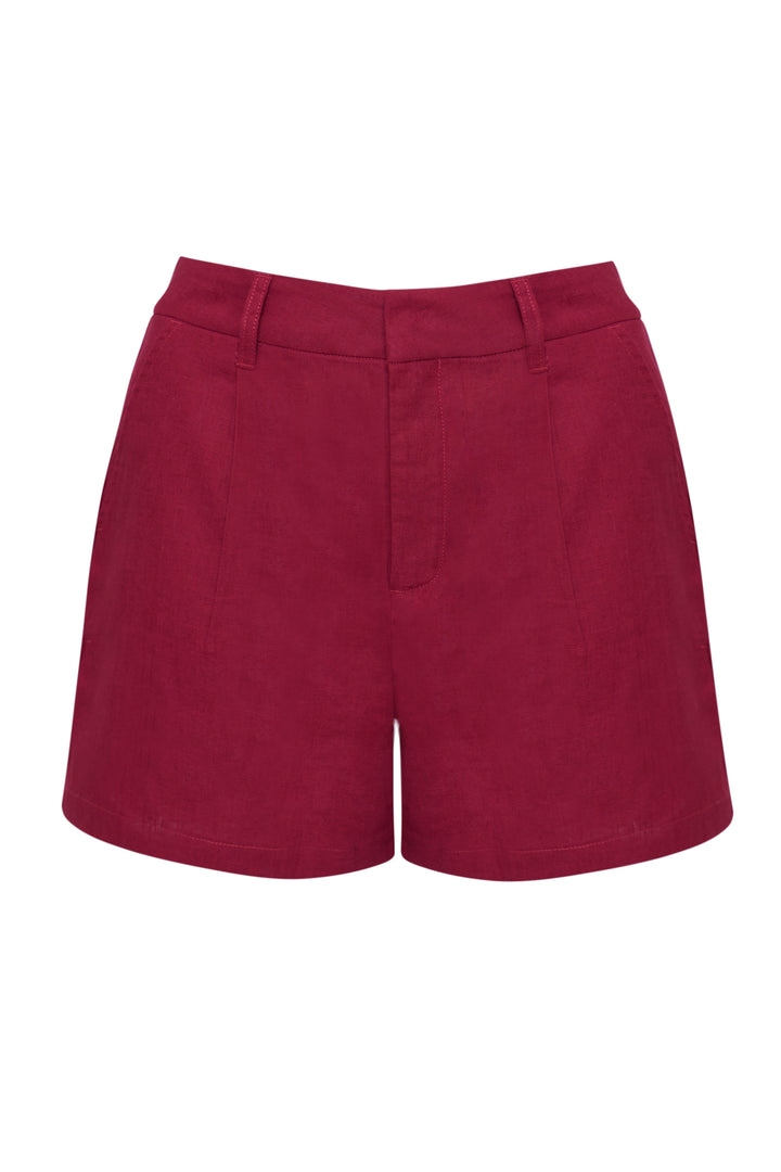 Threadbare Linen Blend Tailored Shorts in Red - flat lay