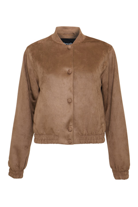 Threadbare Faux Suede Bomber Jacket in Taupe - flat lay