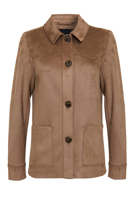 Threadbare Yoke Detail Suedette Shacket in Taupe - flat lay