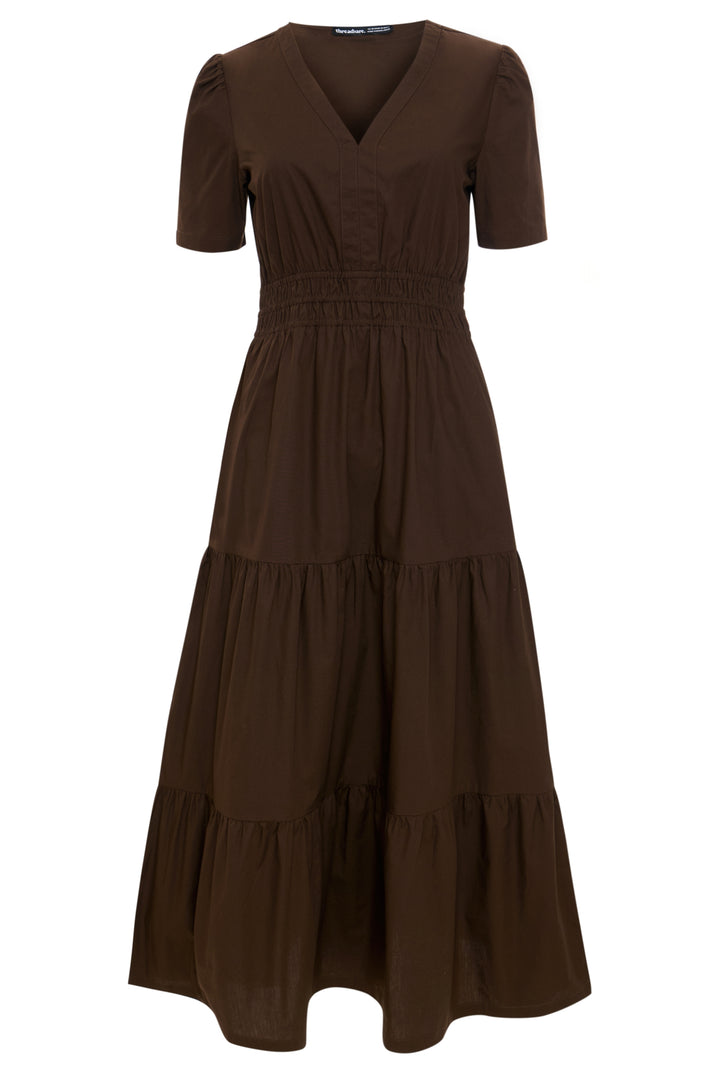 Threadbare Women's Chocolate Brown Cotton Poplin Tiered Midaxi Dress Threadbare Women's Chocolate Brown Cotton Poplin Tiered Midaxi Dress