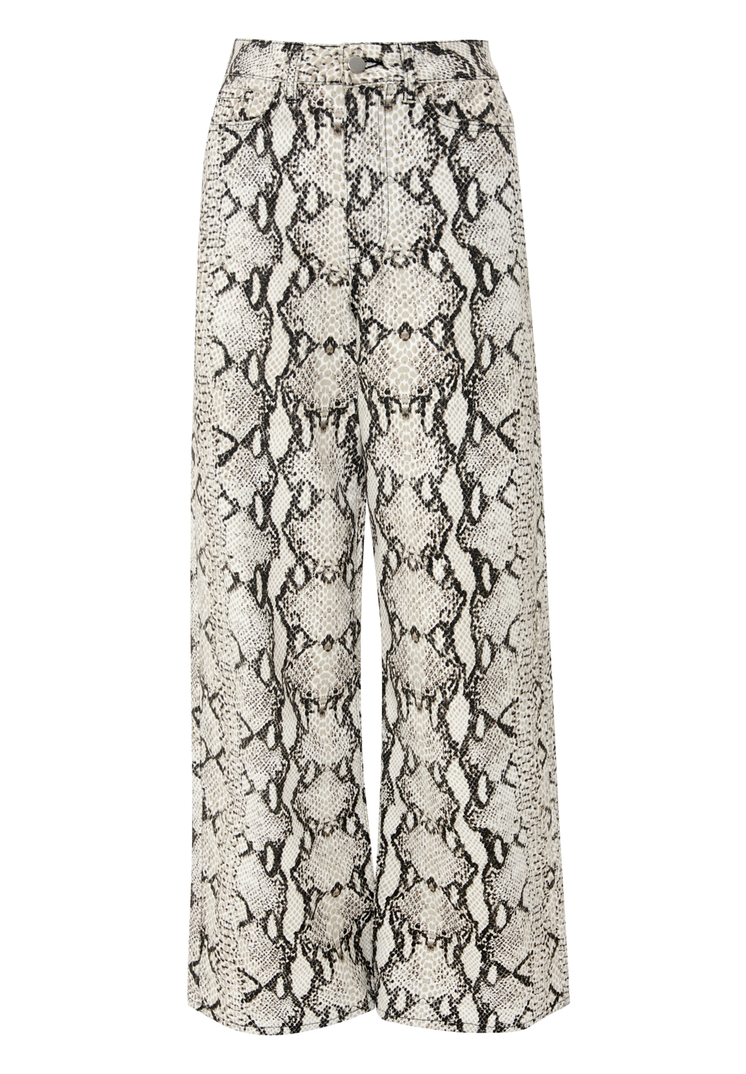 Grey Snake Print Wide Leg Denim Jeans