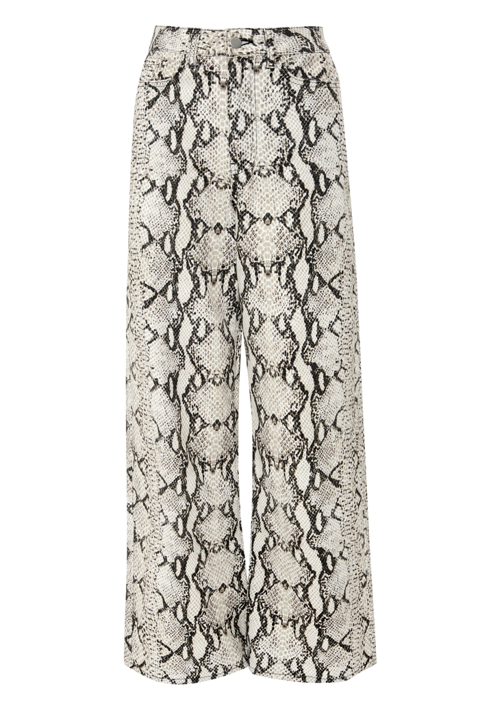 Grey Snake Print Wide Leg Denim Jeans