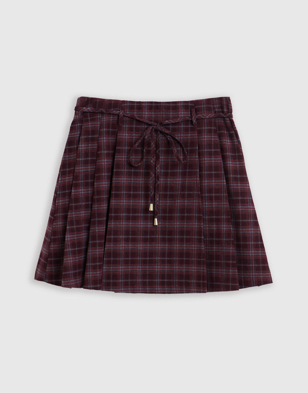 Threadbare Mini Kilt Skirt with Tie Belt in Purple Check - mannequin image
