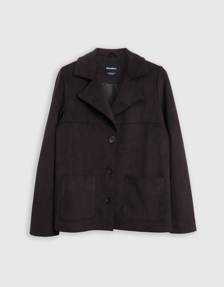 Faux Suede Blazer in Chocolate Brown