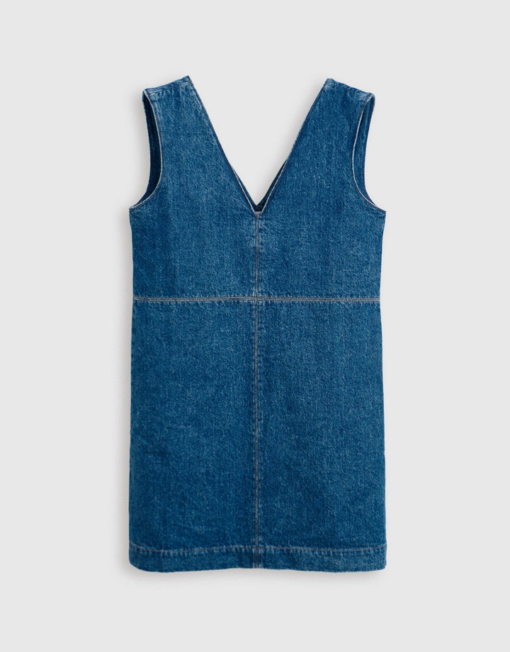 Threadbare Denim V-Neck Mini Dress in Mid Wash - mannequin image