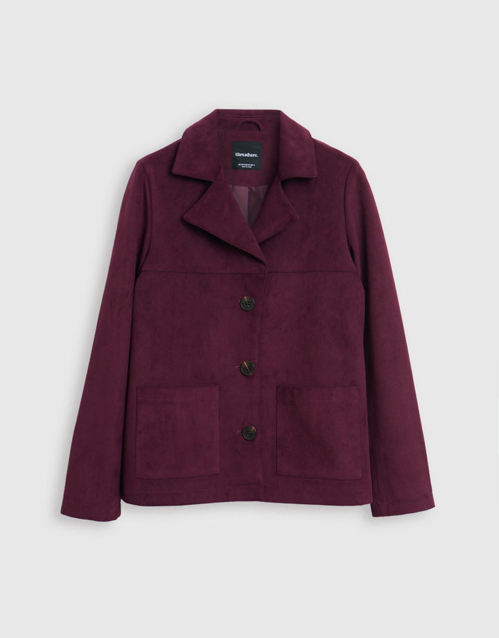 Threadbare Faux Suede Blazer in Plum - mannequin image