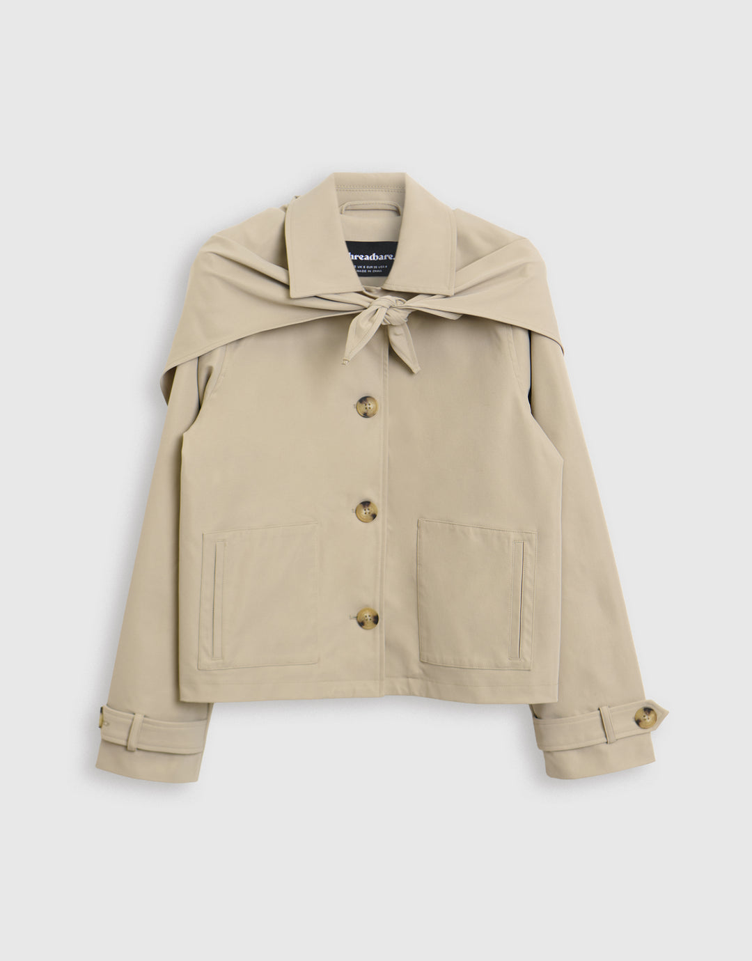 Scarf Detail Cropped Trench Coat in Stone