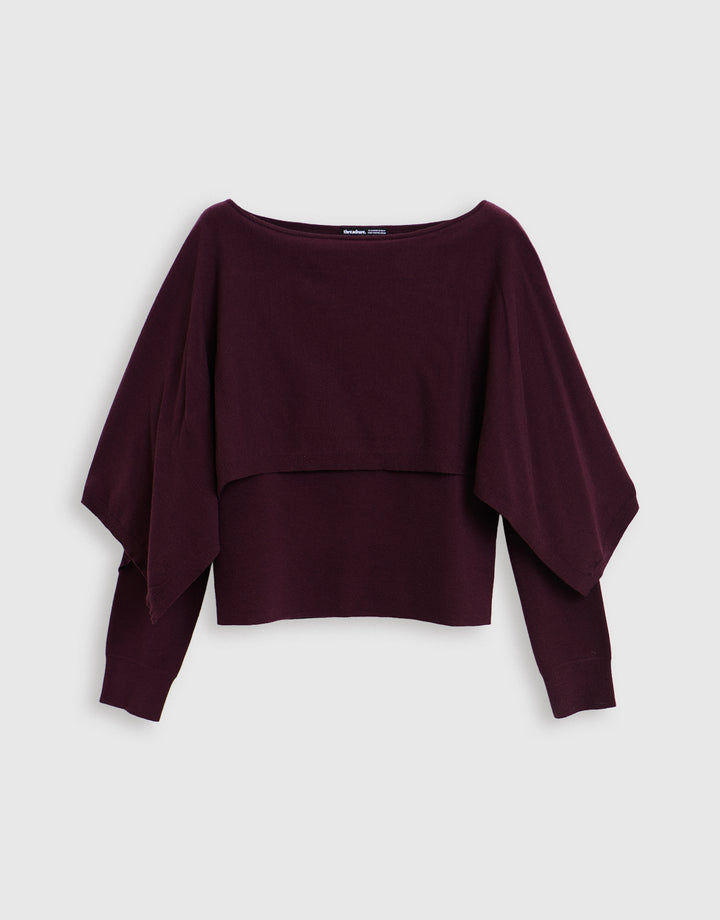 Long Sleeve Cape Top in Plum