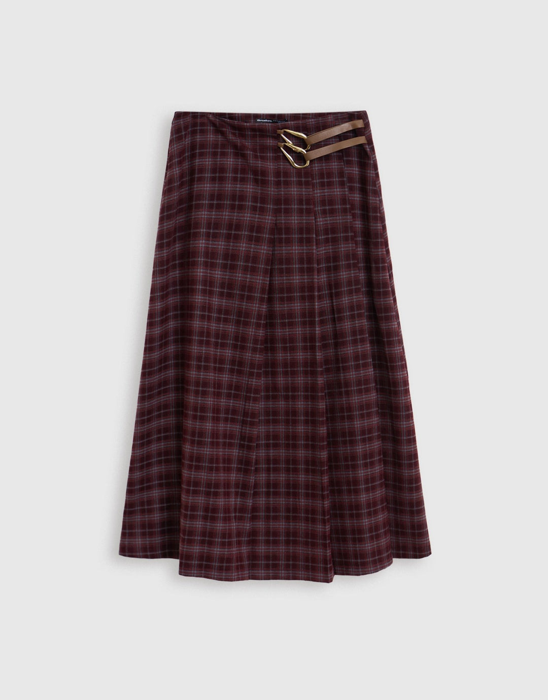 Threadbare Midaxi Buckle Wrap Skirt in Plum Check - mannequin image