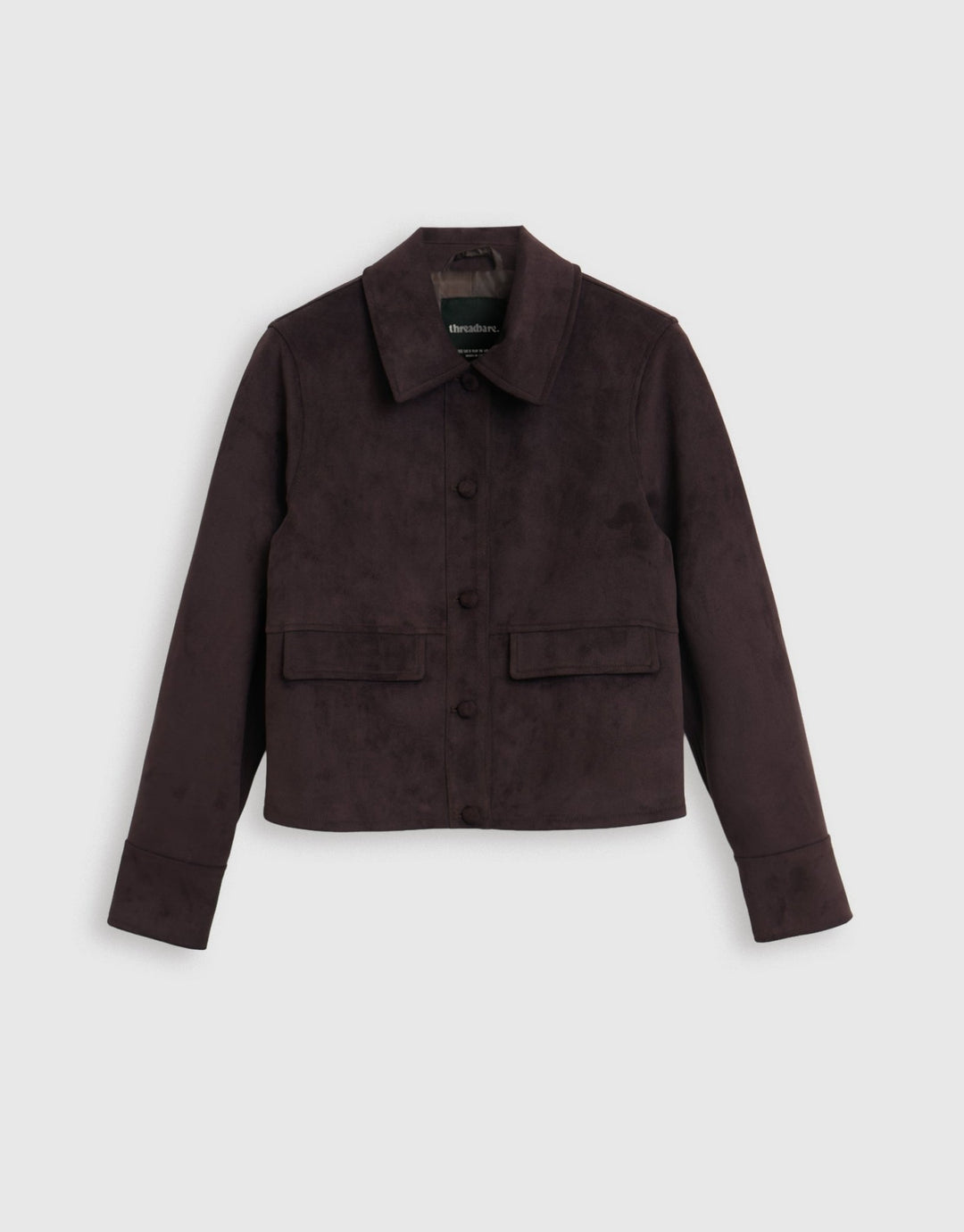 Threadbare Faux Suede Collared Jacket in Chocolate Brown - mannequin image