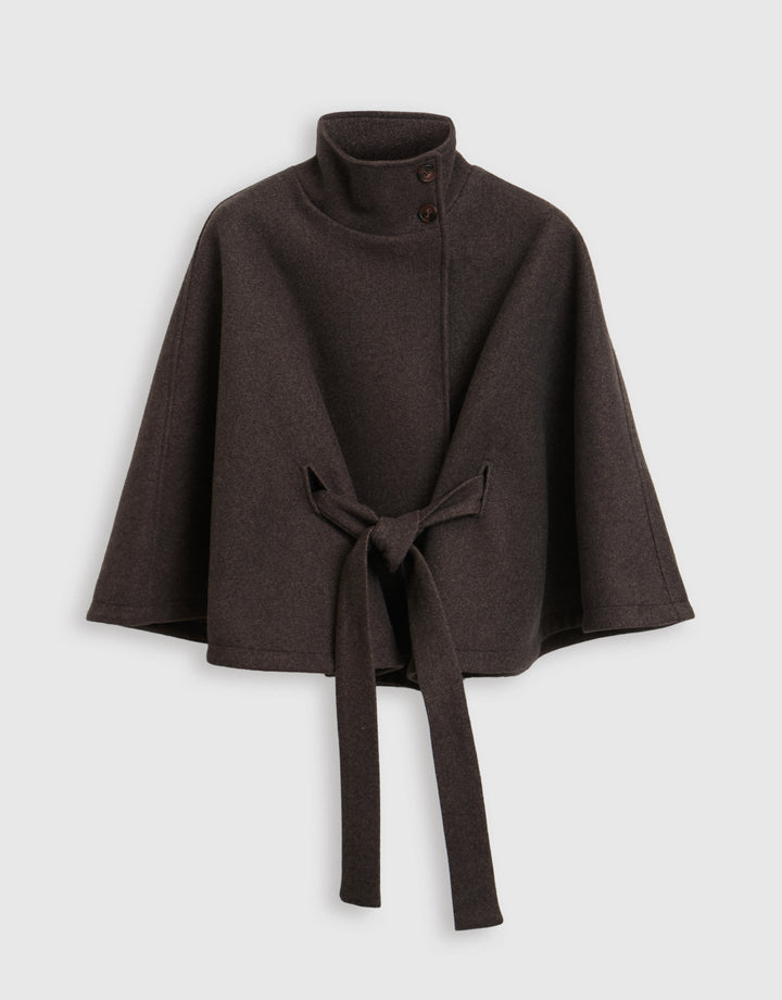 Faux Wool Cape Coat in Chocolate Brown