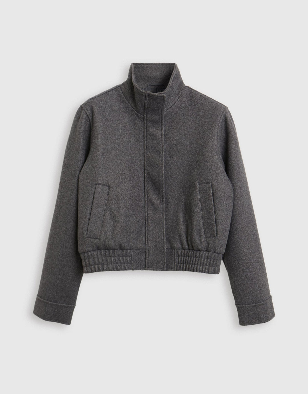 Threadbare Faux Wool Funnel Neck Bomber Jacket in Grey Marl - mannequin image