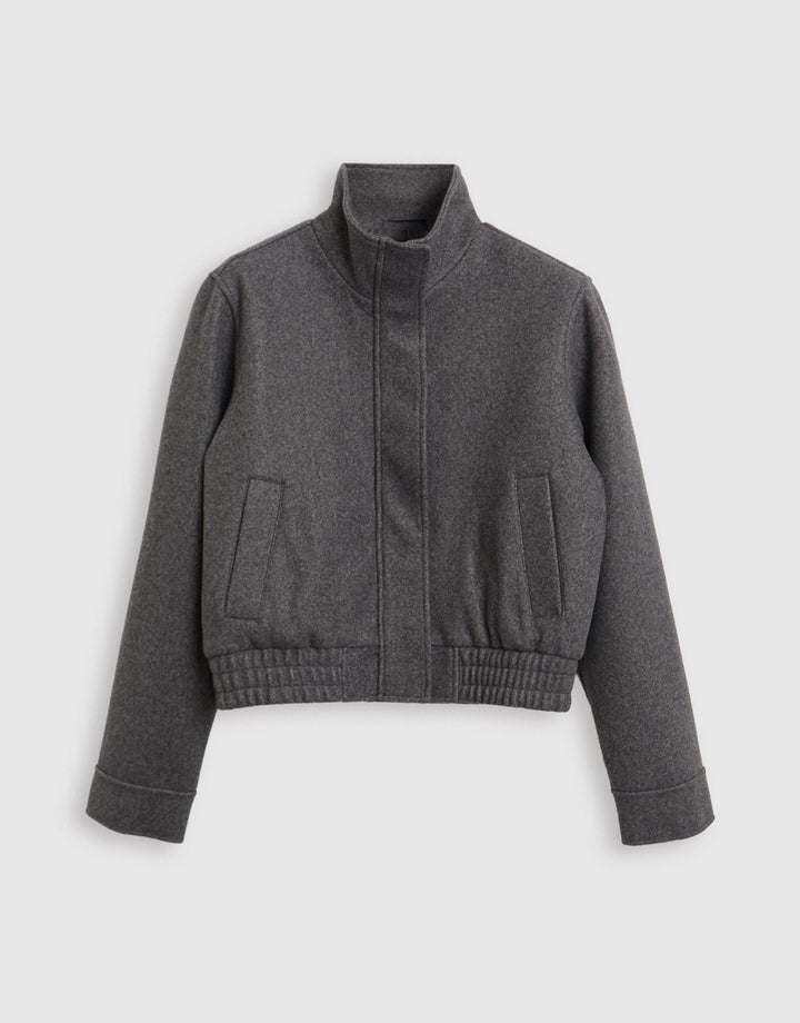 Threadbare Faux Wool Funnel Neck Bomber Jacket in Grey Marl - mannequin image